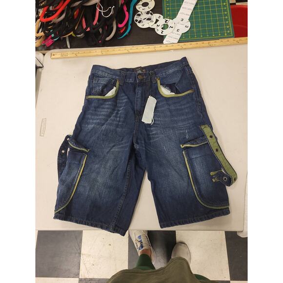Black Label Mens Denim Cargo Shorts Size 32 Blue Jeans Casual Short Pants - Picture 1 of 9